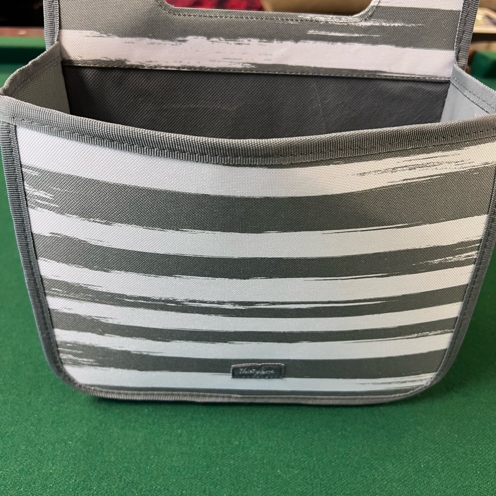 Thirty-One Double Duty Caddy Gray and White Striped